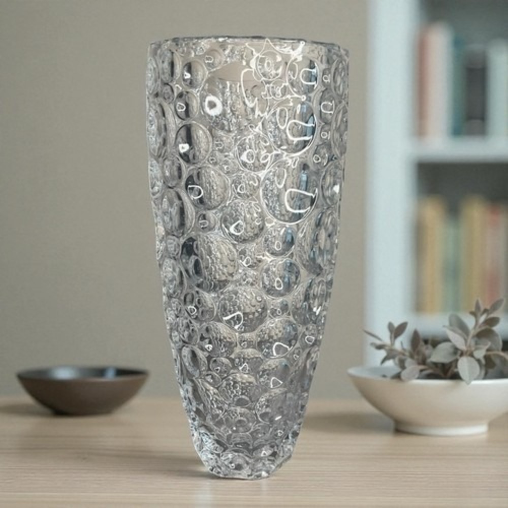 Czech Lead Crystal Vase Button Coin Dot Heavy Vase Of A Thousand Bubbles 14"Tall